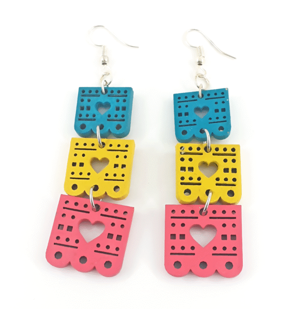 Aretes Cadena de Tres Papel Picado