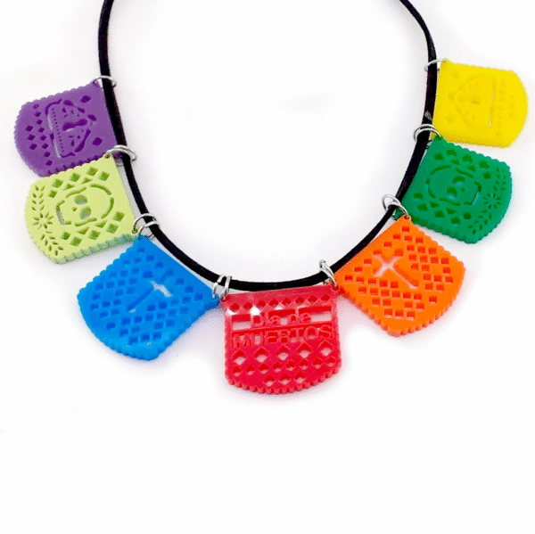 Collar Papel Picado de Acrilico Dia de Muertos